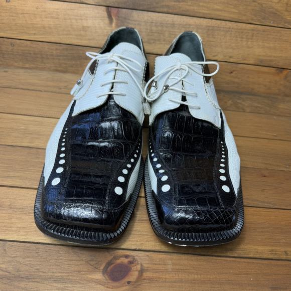 Slick Exotica Genuine Crocodile 14 Black White Reptile Derby Tassel Dress Shoes main image 7